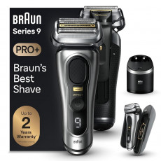 Braun Series 9 PRO+ 전기 면도기, 5가지 프로 면도 요소 및 정밀 긴 헤어 트리머, 모바일 충전용 PowerCase, 매끄러운 피부를 위한 습식 및 건식 전기 면도기, 배터리 작동 시간 60분